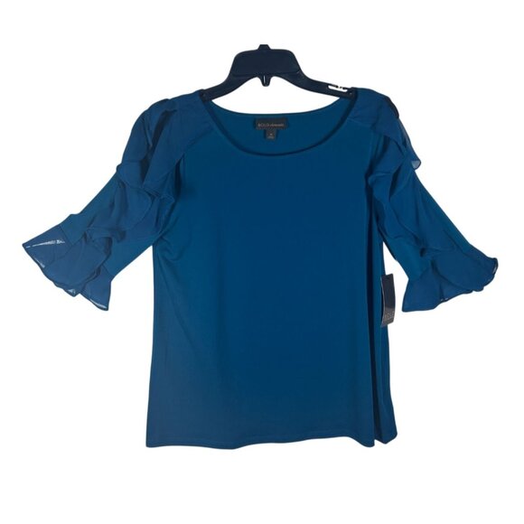 Bold Elements Ruffle Sleeve Blouse Top Women Size Medium Blue New With Tags - Picture 1 of 8